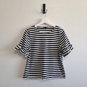 J Crew Navy and White Striped Bell Sleeve Knit Top